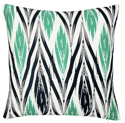 18" Black and Green Ikat Throw Pillow Cover