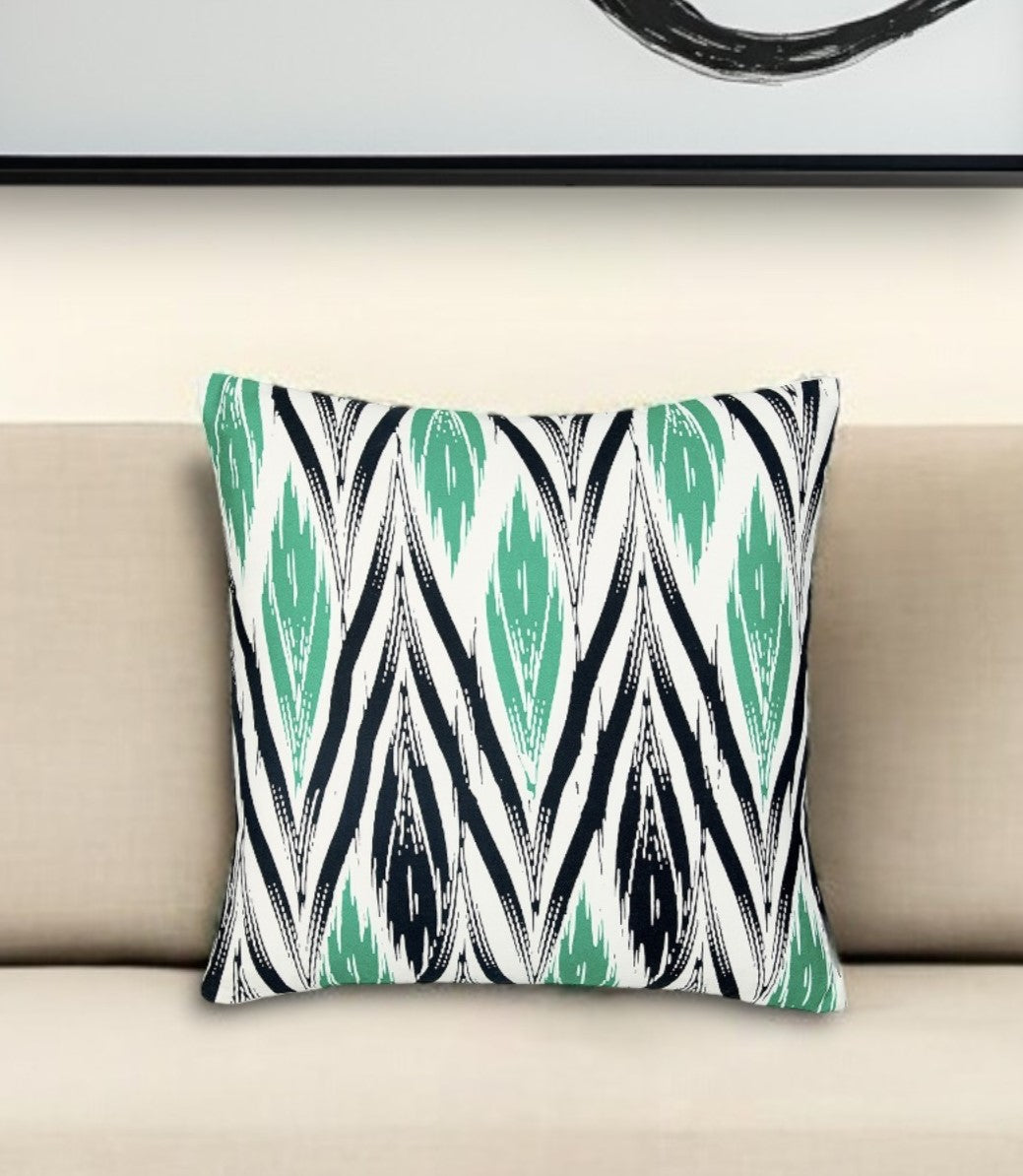 18" Black and Green Ikat Throw Pillow Cover