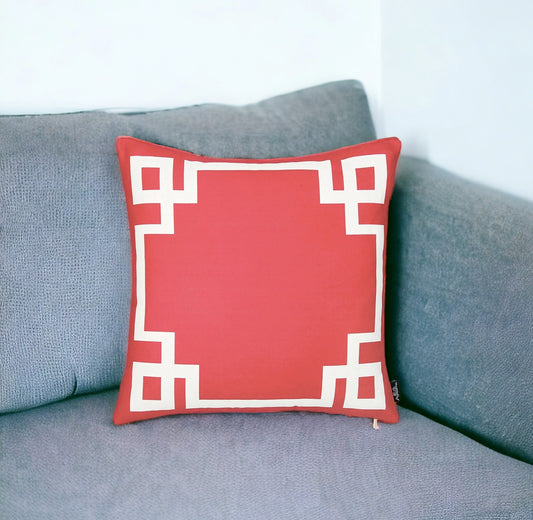 18" Red and White Geometric Throw Pillow Cover