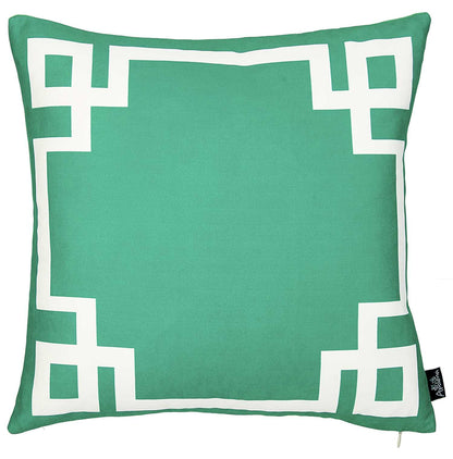 18" Green and White Geometric Throw Pillow Cover