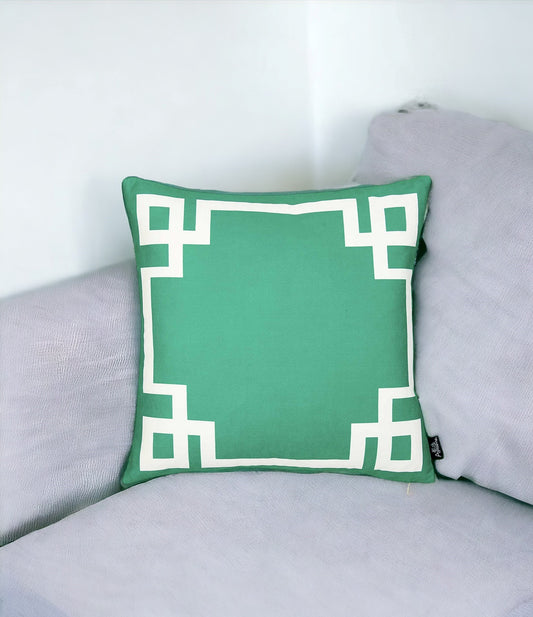 18" Green and White Geometric Throw Pillow Cover