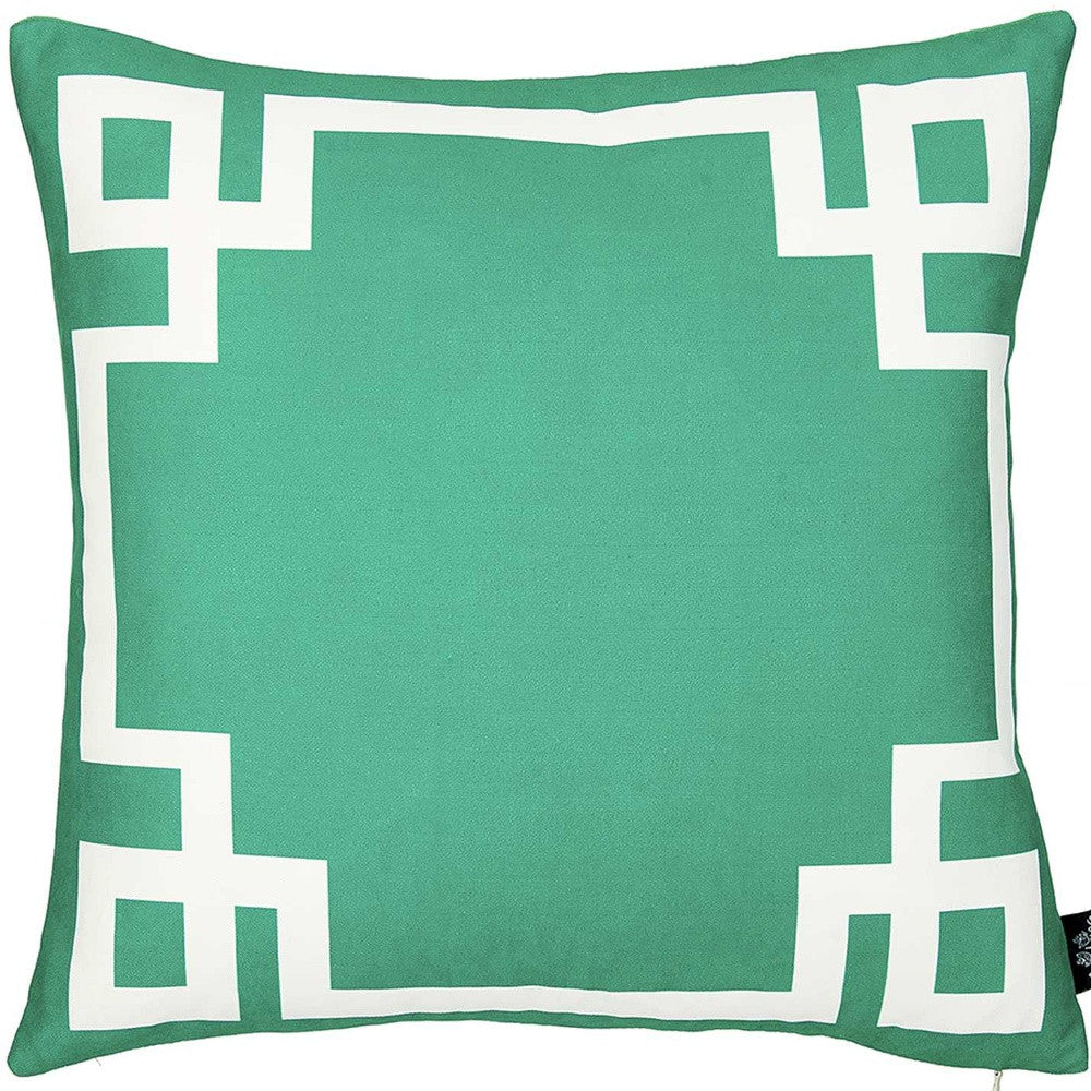 18" Green and White Geometric Throw Pillow Cover