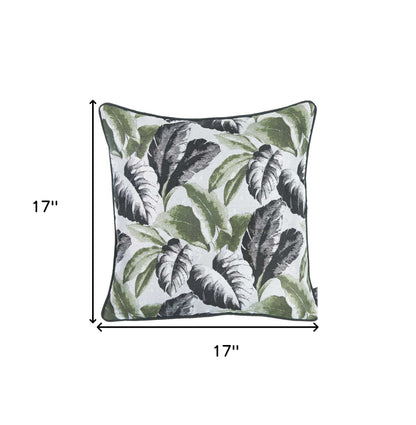 Black White And Green Tropical Leaf Throw Pillow Cover