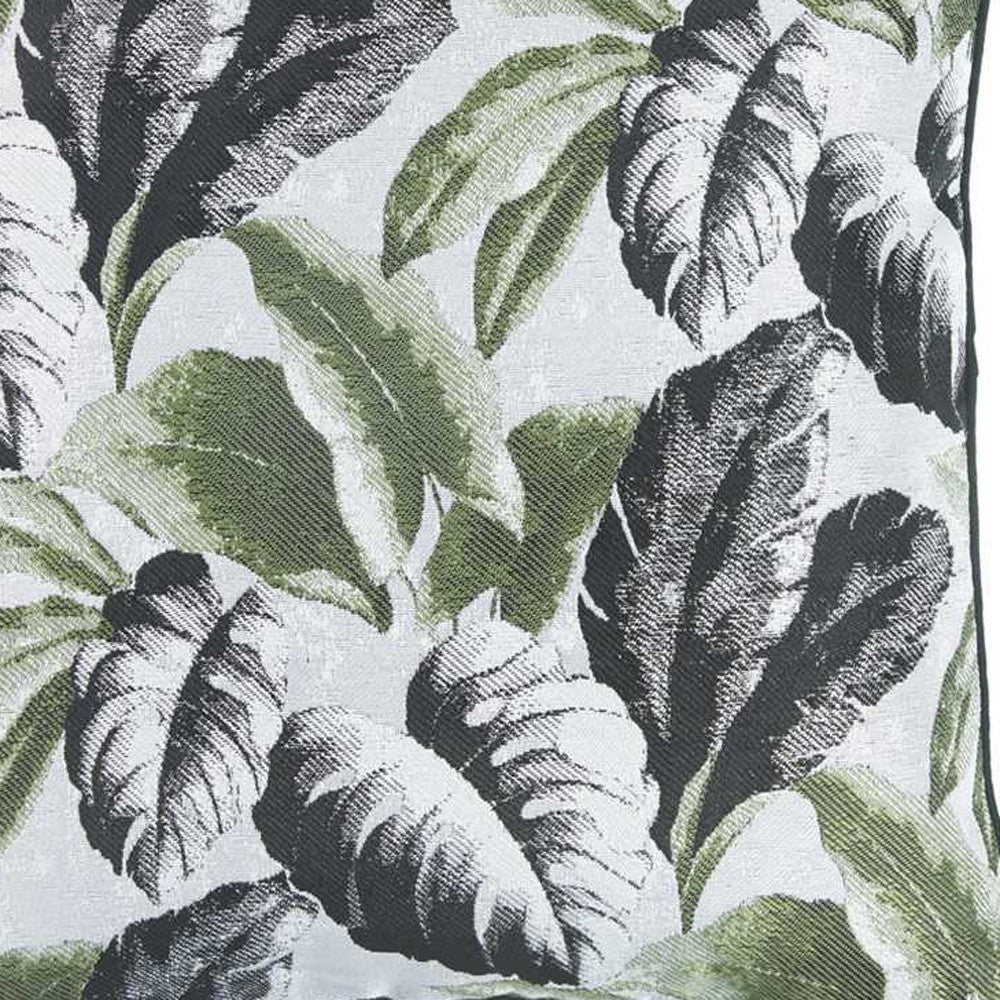 Black White And Green Tropical Leaf Throw Pillow Cover