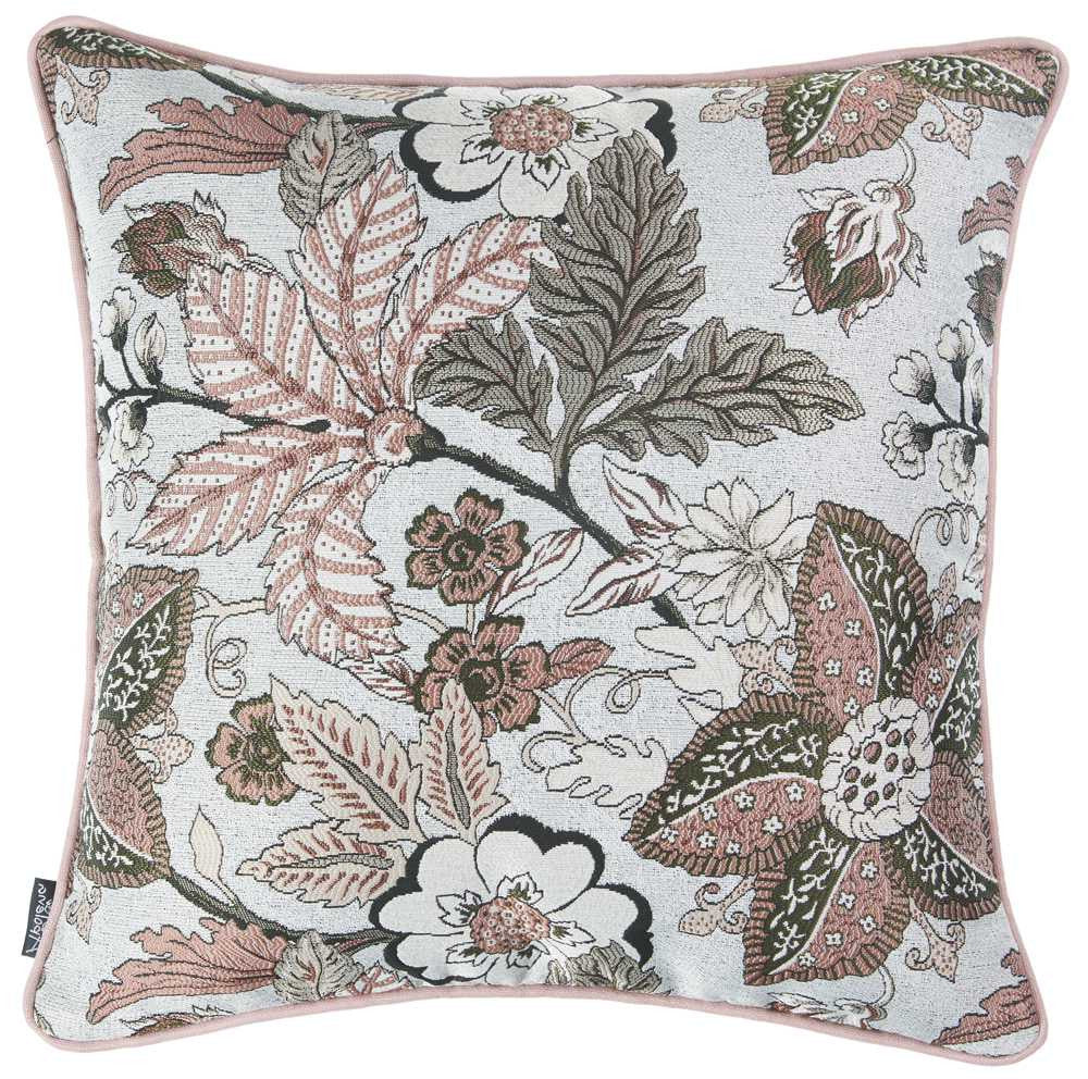 17" X 17" Pink and Ivory Floral Polyester Zippered Pillow Cover