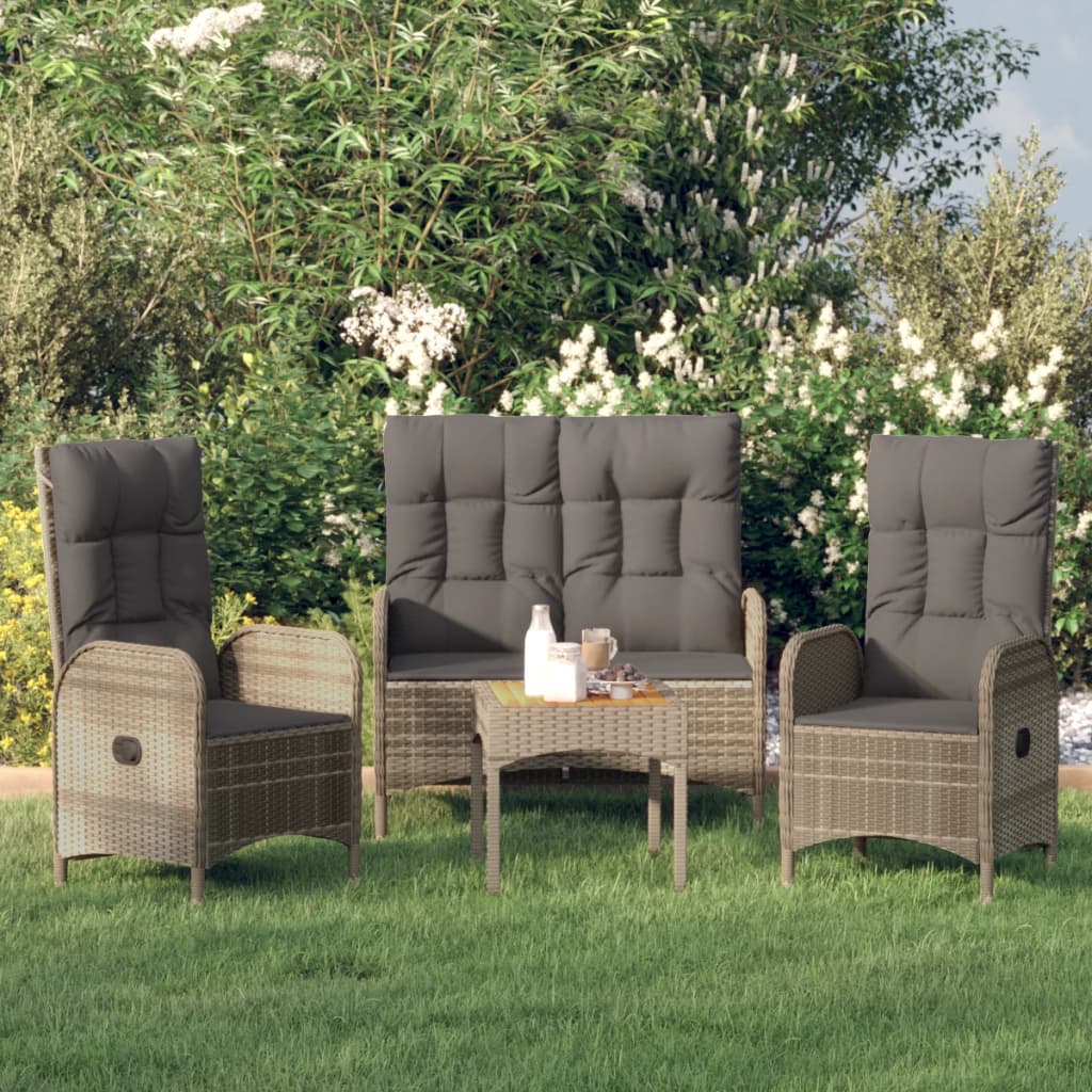 3 Piece Patio Dining Set with Cushions Black Poly Rattan