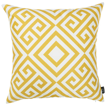 18" Yellow and White Greek Key Throw Pillow Cover