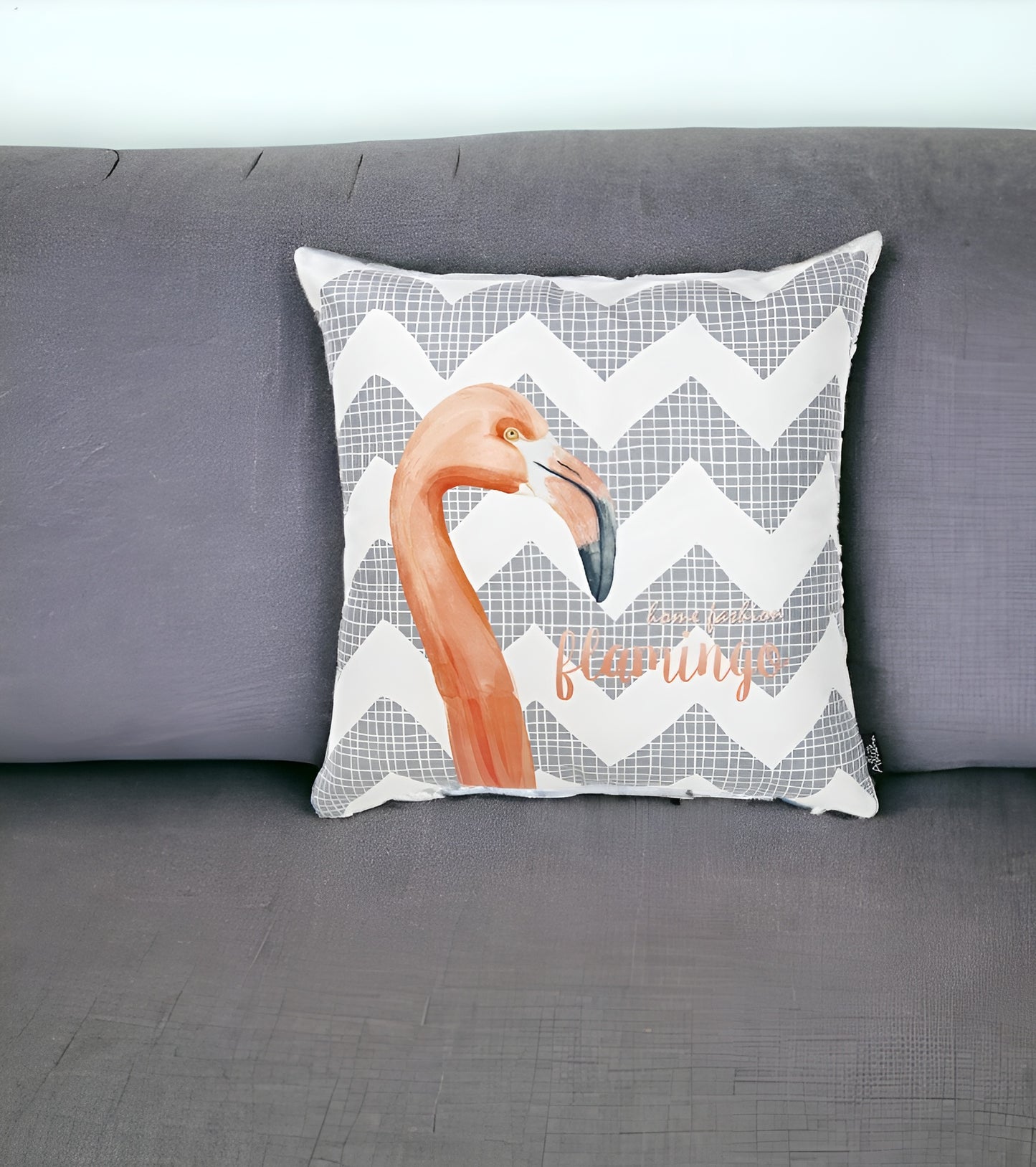 18" Gray and White Flamingo Chevron Throw Pillow Cover