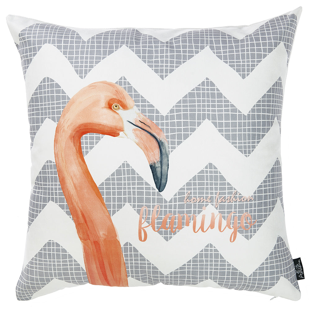 18" Gray and White Flamingo Chevron Throw Pillow Cover