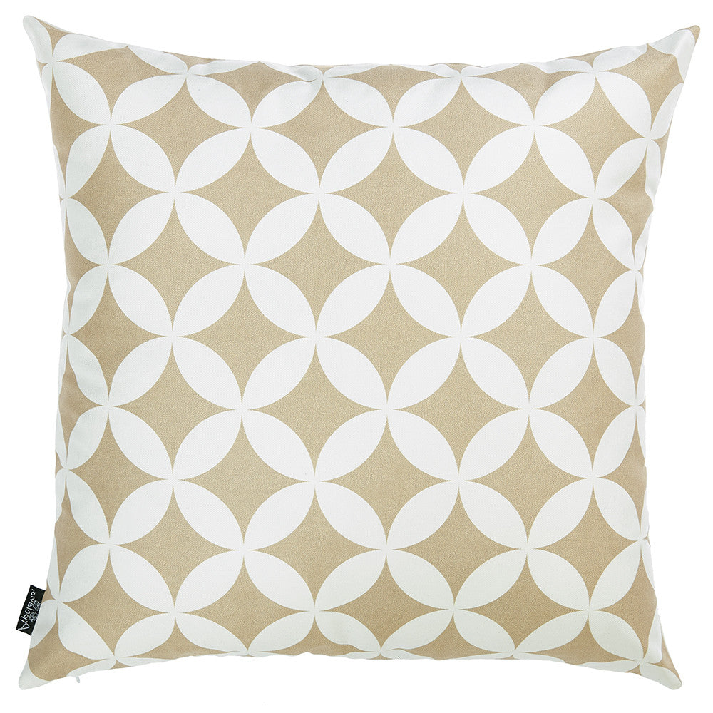 18" Taupe and White Geometric Throw Pillow Cover