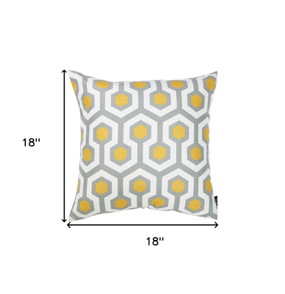 18 X 18 Yellow Gray And White Geometric Zippered Polyester Throw Pillow Cover