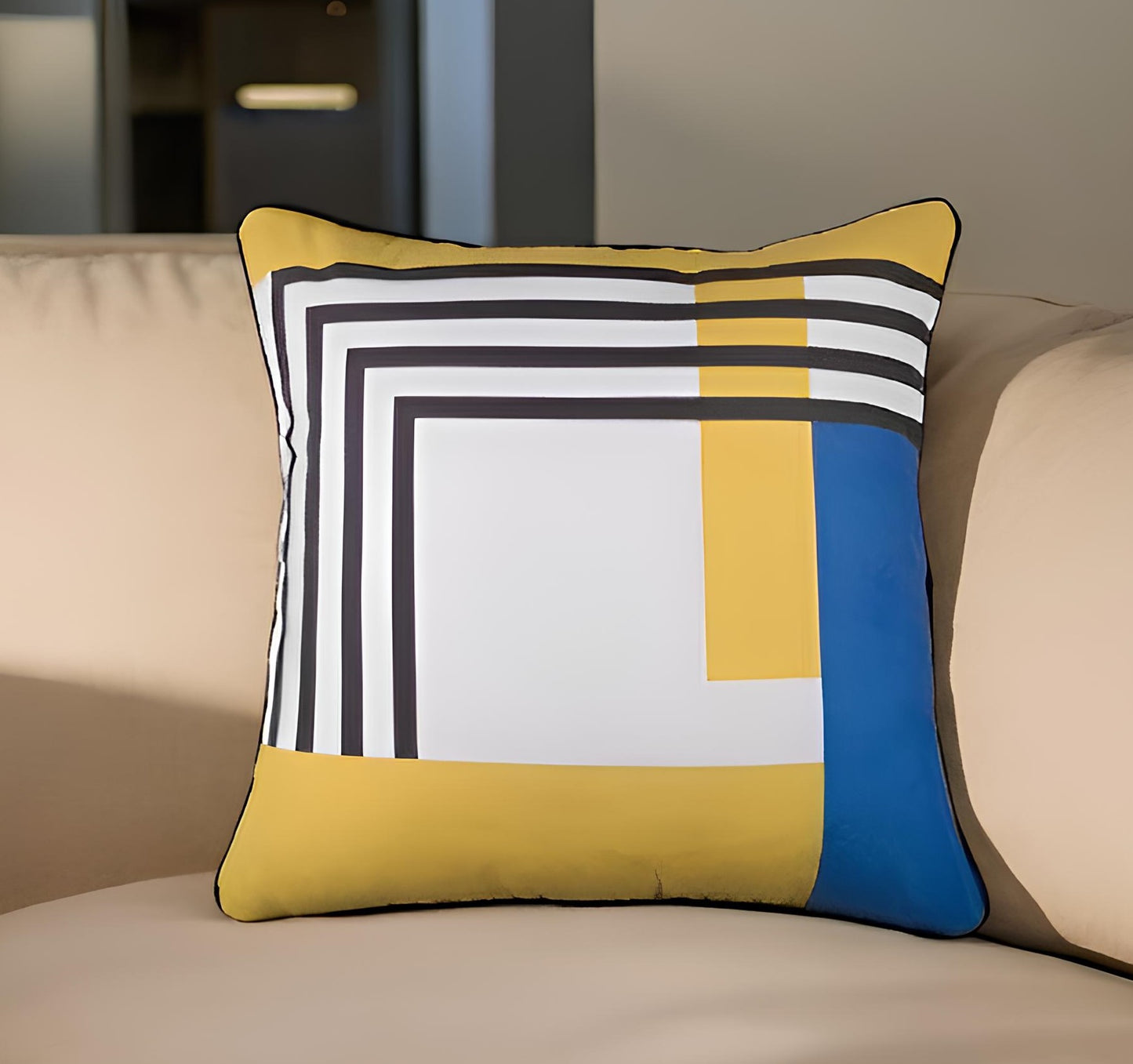 18" Yellow and White Throw Pillow Cover