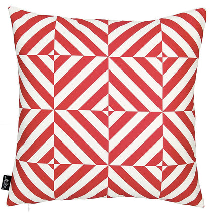 18" Red and White Geometric Throw Pillow Cover