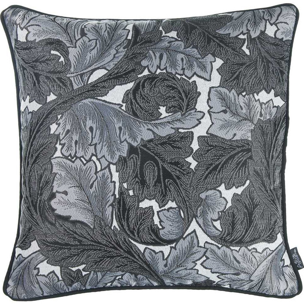 17"X 17" Grey Jacquard Leaf Decorative Throw Pillow Cover