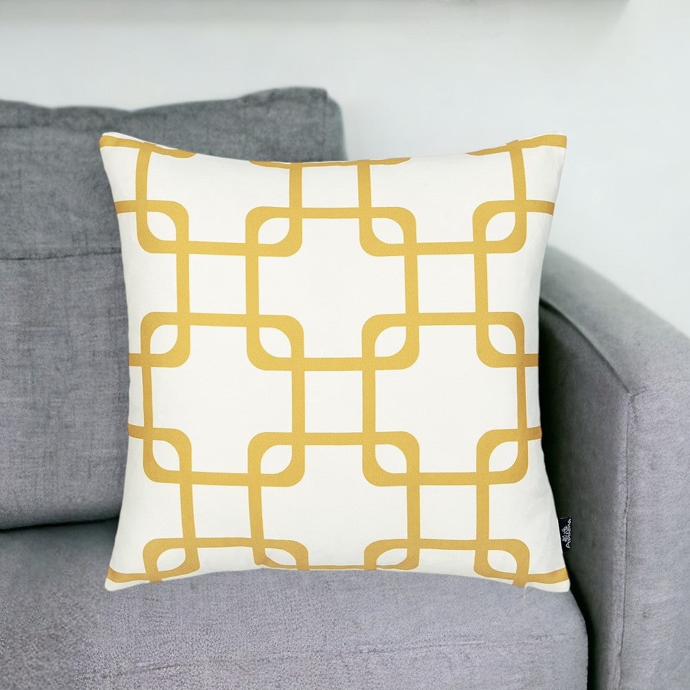 18" Yellow and White Throw Pillow Cover