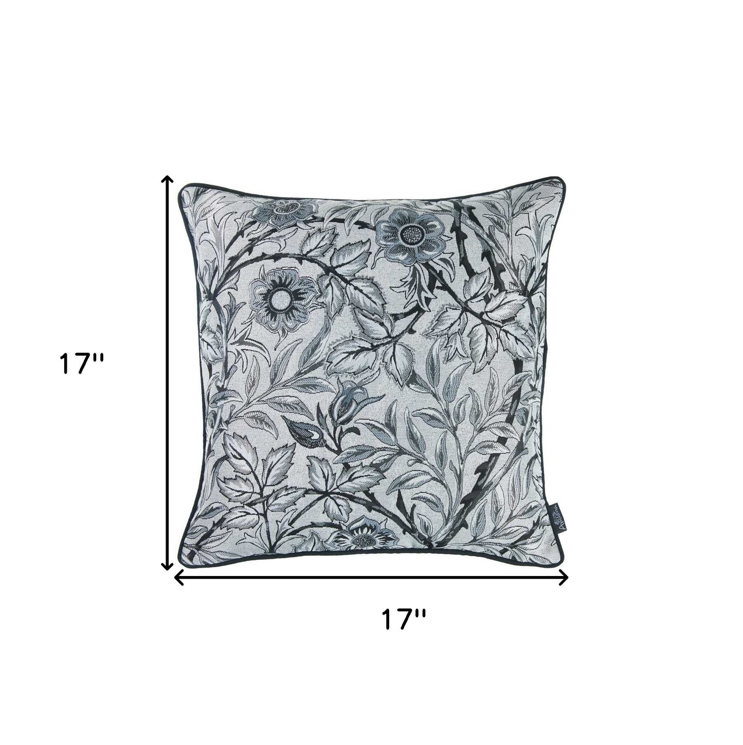 17"X 17" Grey Jacquard Artistic Leaf Decorative Throw Pillow Cover