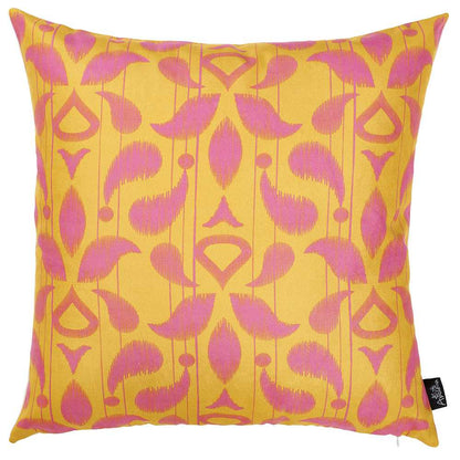 18"X18" Orange Ikat Decorative Throw Pillow Cover Printed