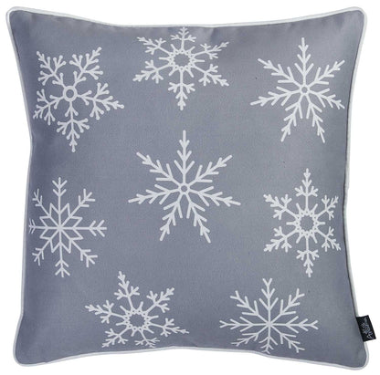 18" Silver Gray Holiday Snow Flakes Throw Pillow Cover