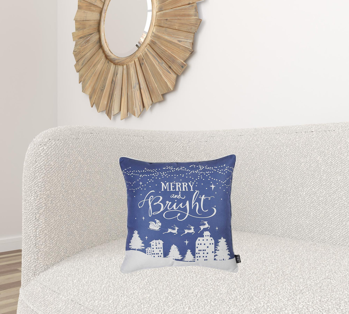 18" Blue Christmas Merry Bright Throw Pillow Cover