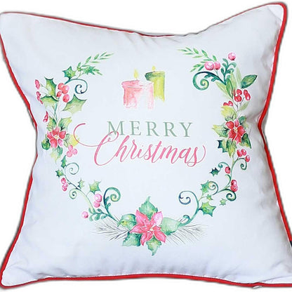 Merry Christmas Wreath Square Decorative Throw Pillow Cover