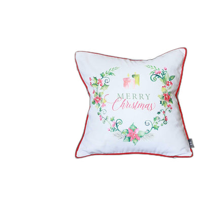 Merry Christmas Wreath Square Decorative Throw Pillow Cover