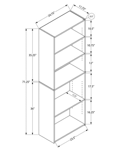 71" Gray Wood Adjustable Bookcase