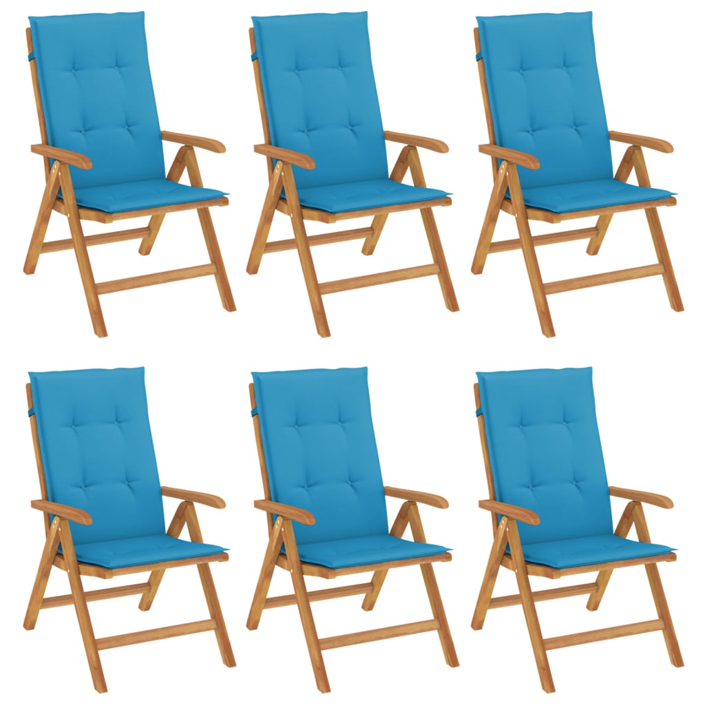 Reclining Patio Chairs with Cushions 6 pcs Solid Wood Teak