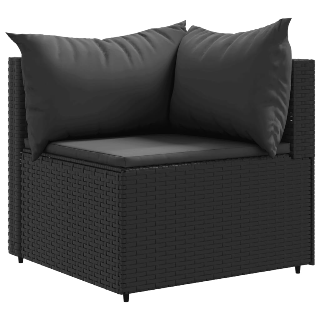 6 Piece Patio Lounge Set with Cushions Black Poly Rattan