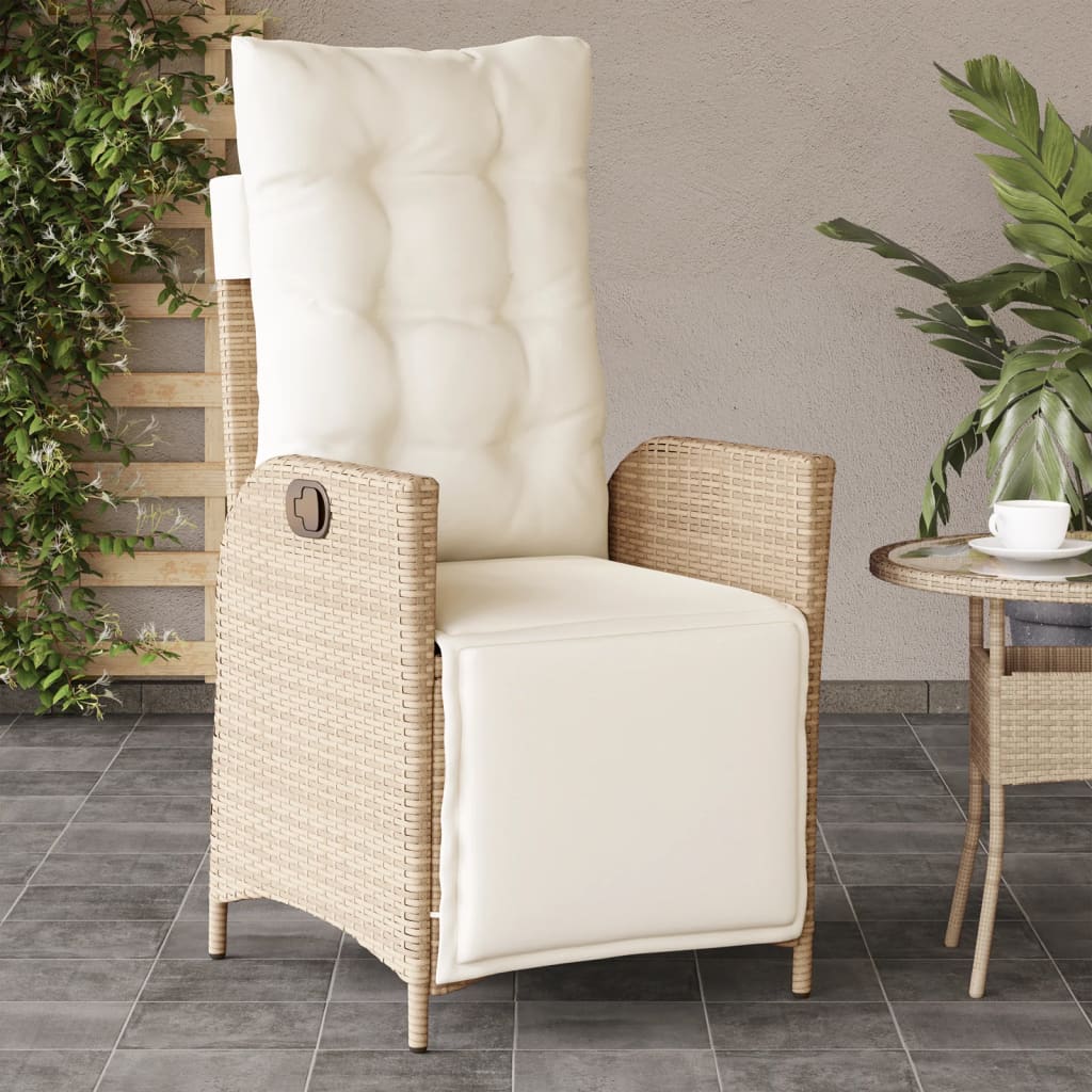 Reclining Patio Chairs 2 pcs with Footrest Beige Poly Rattan