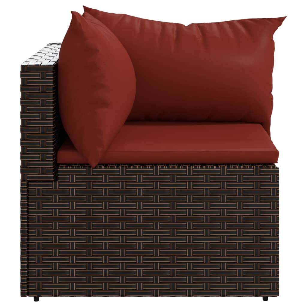 Patio Corner Sofa with Cushions Brown Poly Rattan