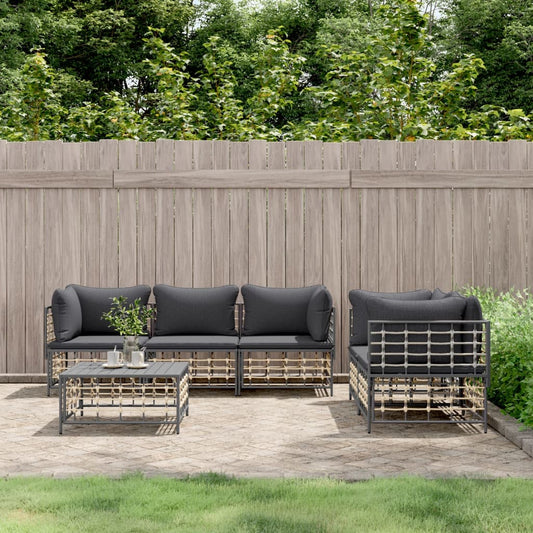 6 Piece Patio Lounge Set with Cushions Anthracite Poly Rattan