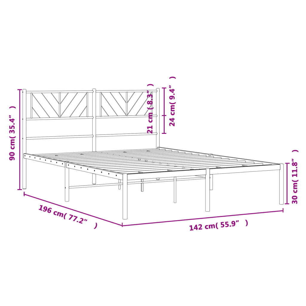 Metal Bed Frame without Mattress with Headboard White 53.1"x74.8"