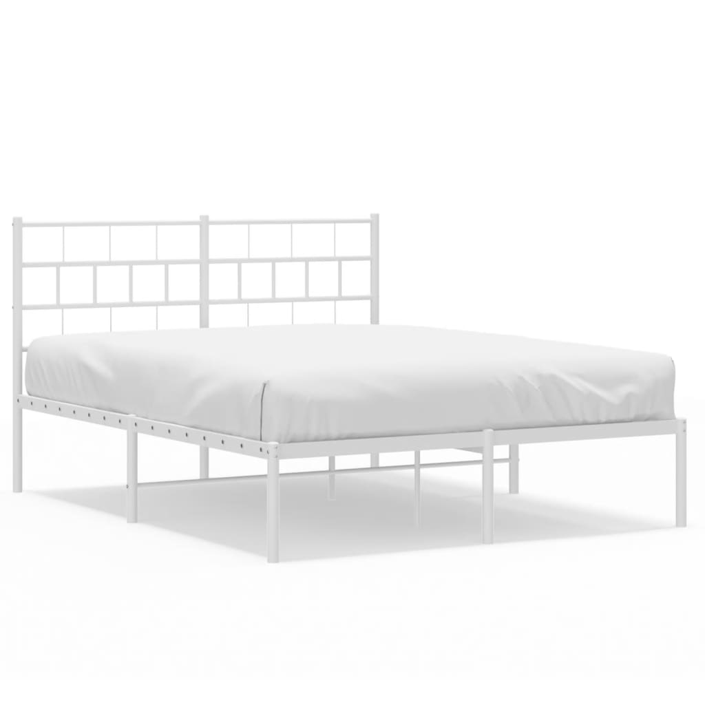 Metal Bed Frame without Mattress with Headboard White 59.1"x78.7"