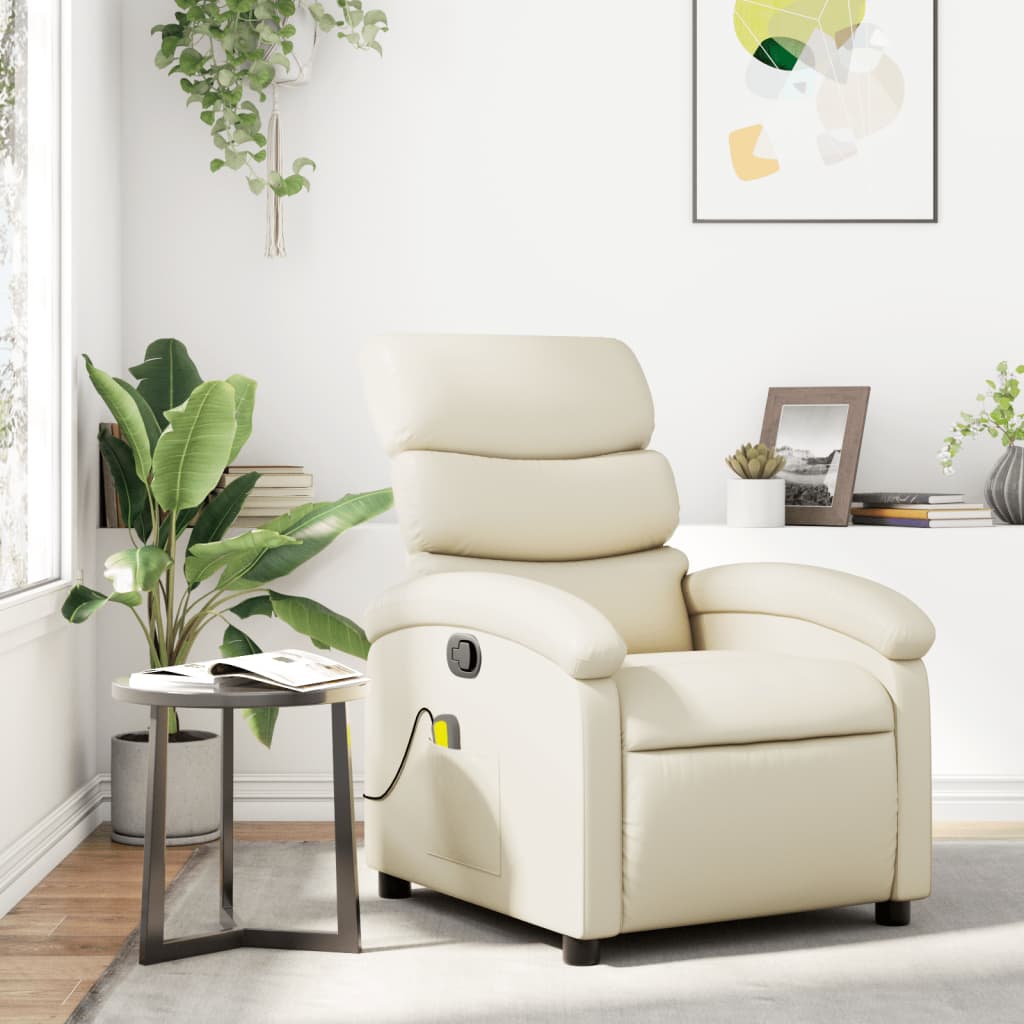 Massage Recliner Chair Cream Faux Leather