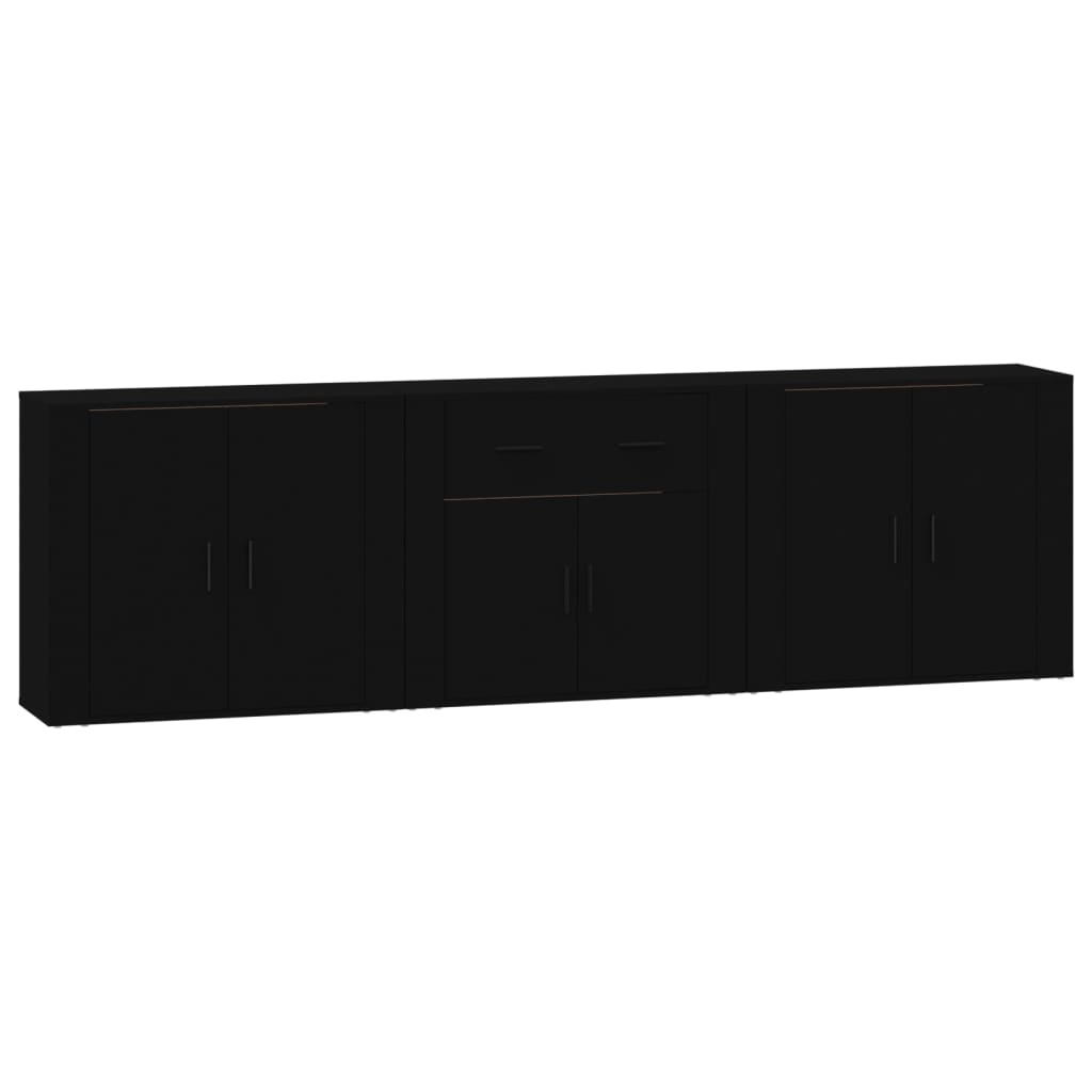 Sideboards 3 pcs Black Engineered Wood