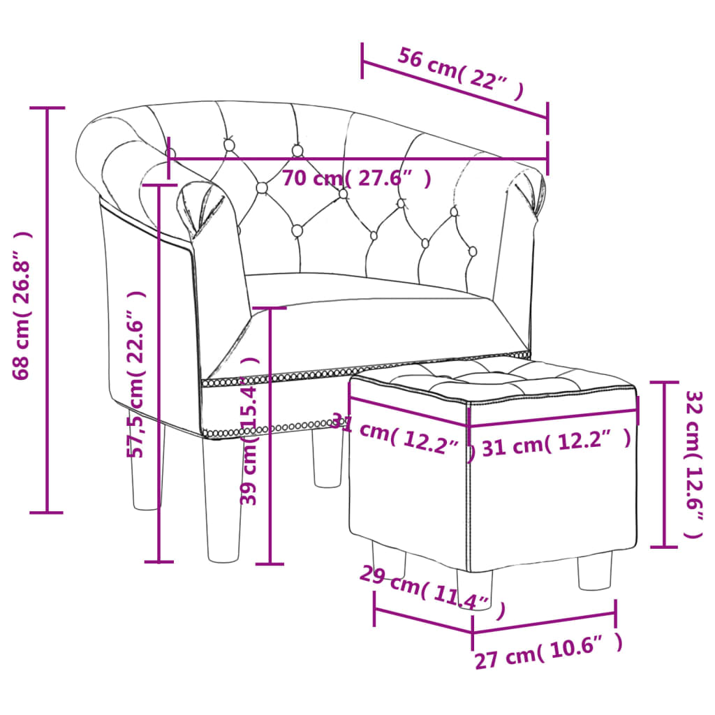 Tub Chair with Footstool Silver Faux Leather