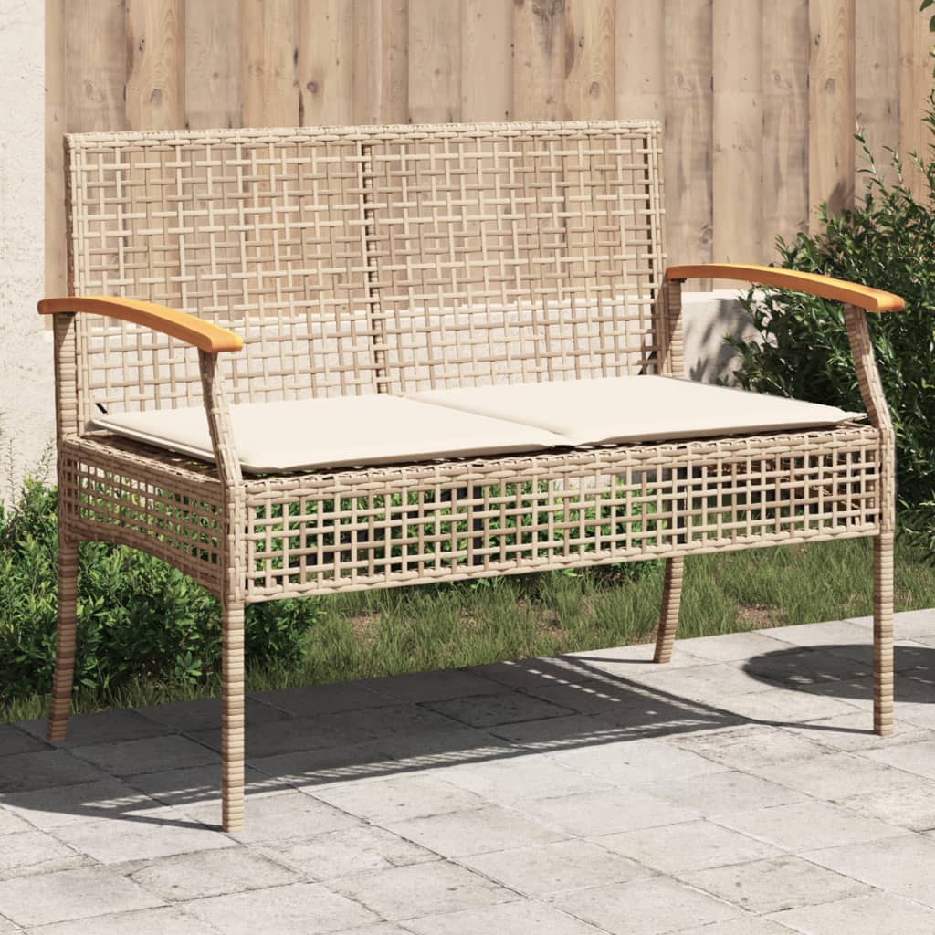 Patio Bench with Cushion Black Poly Rattan Acacia Wood