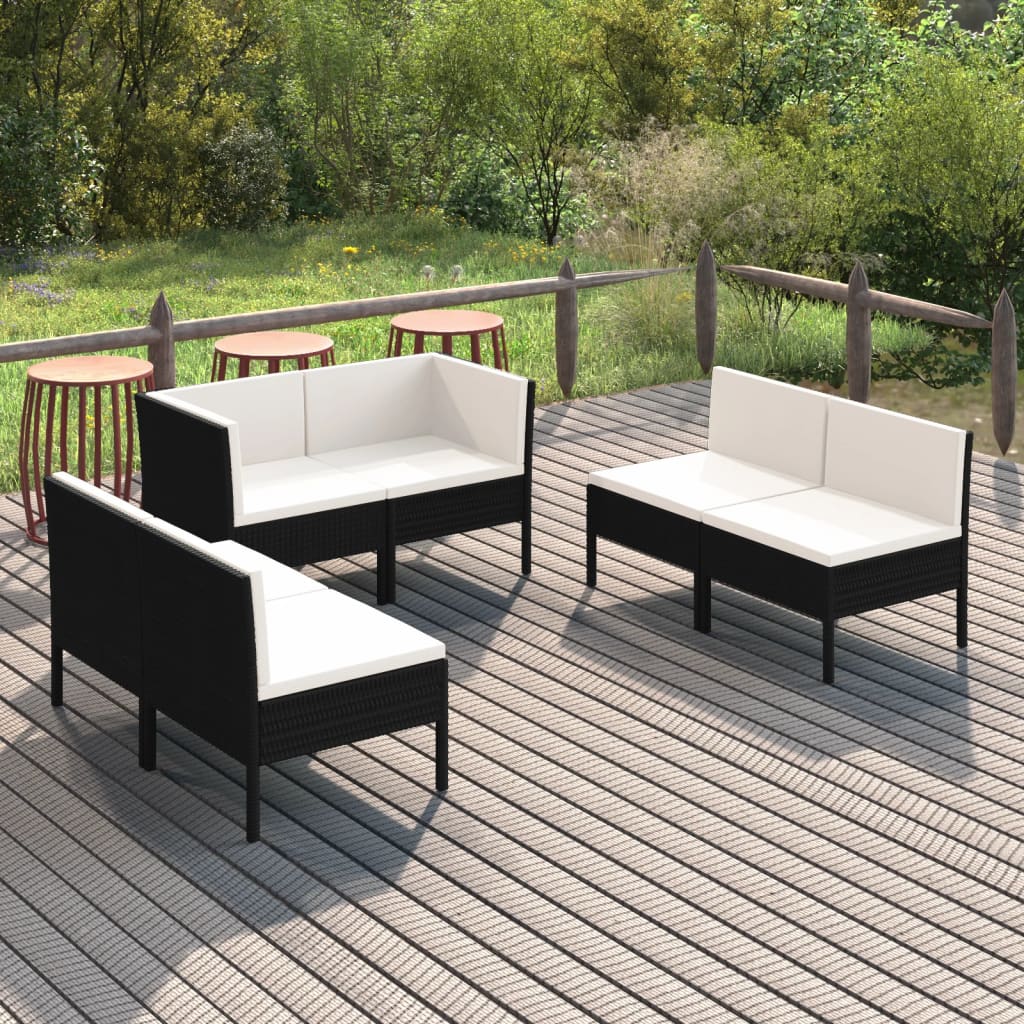 6 Piece Patio Lounge Set with Cushions Poly Rattan Black