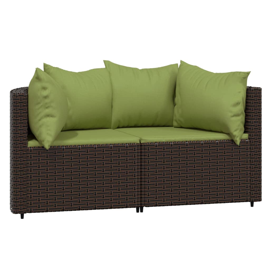 Patio Corner Sofas with Cushions 2 pcs Brown Poly Rattan