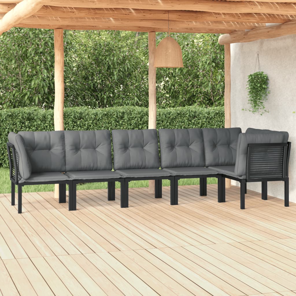 6 Piece Patio Lounge Set Black and Gray Poly Rattan