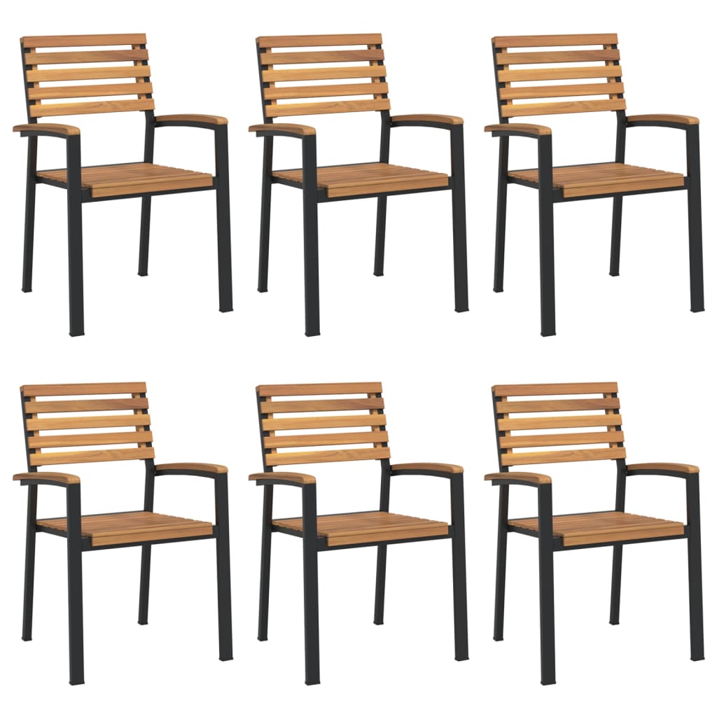 Stackable Patio Chairs 6 pcs Solid Wood Acacia and Metal