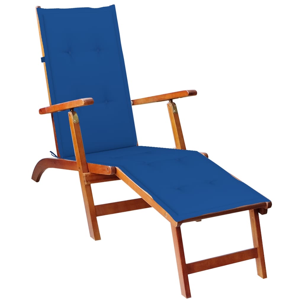 Patio Deck Chair with Footrest and Cushion Solid Acacia Wood