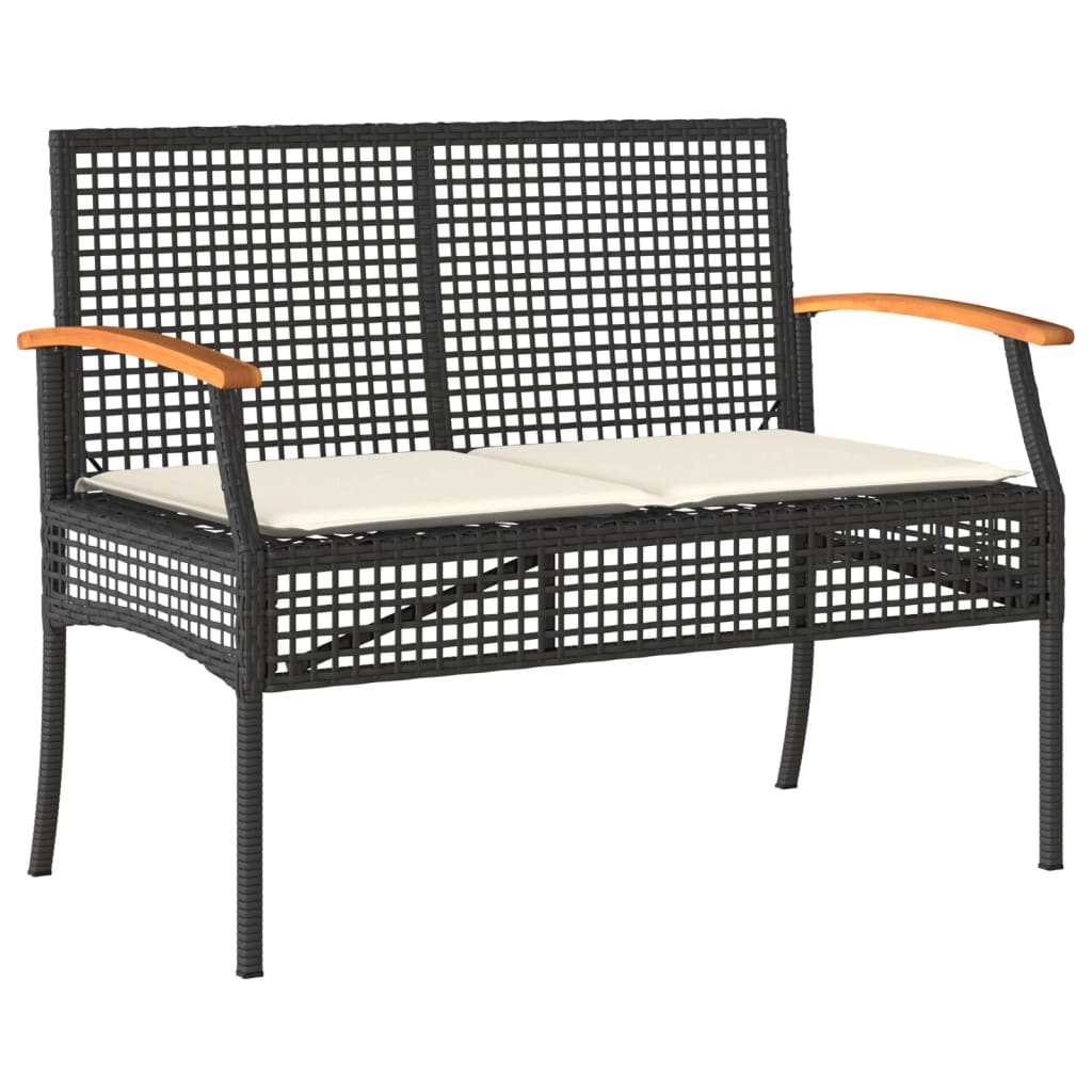 3 Piece Patio Dining Set with Cushions Black Poly Rattan