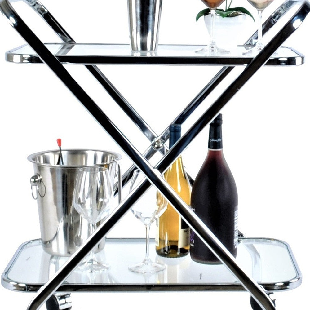 16.5" X 26.25" X 30.5" Chrome Xshape  Bar Cart