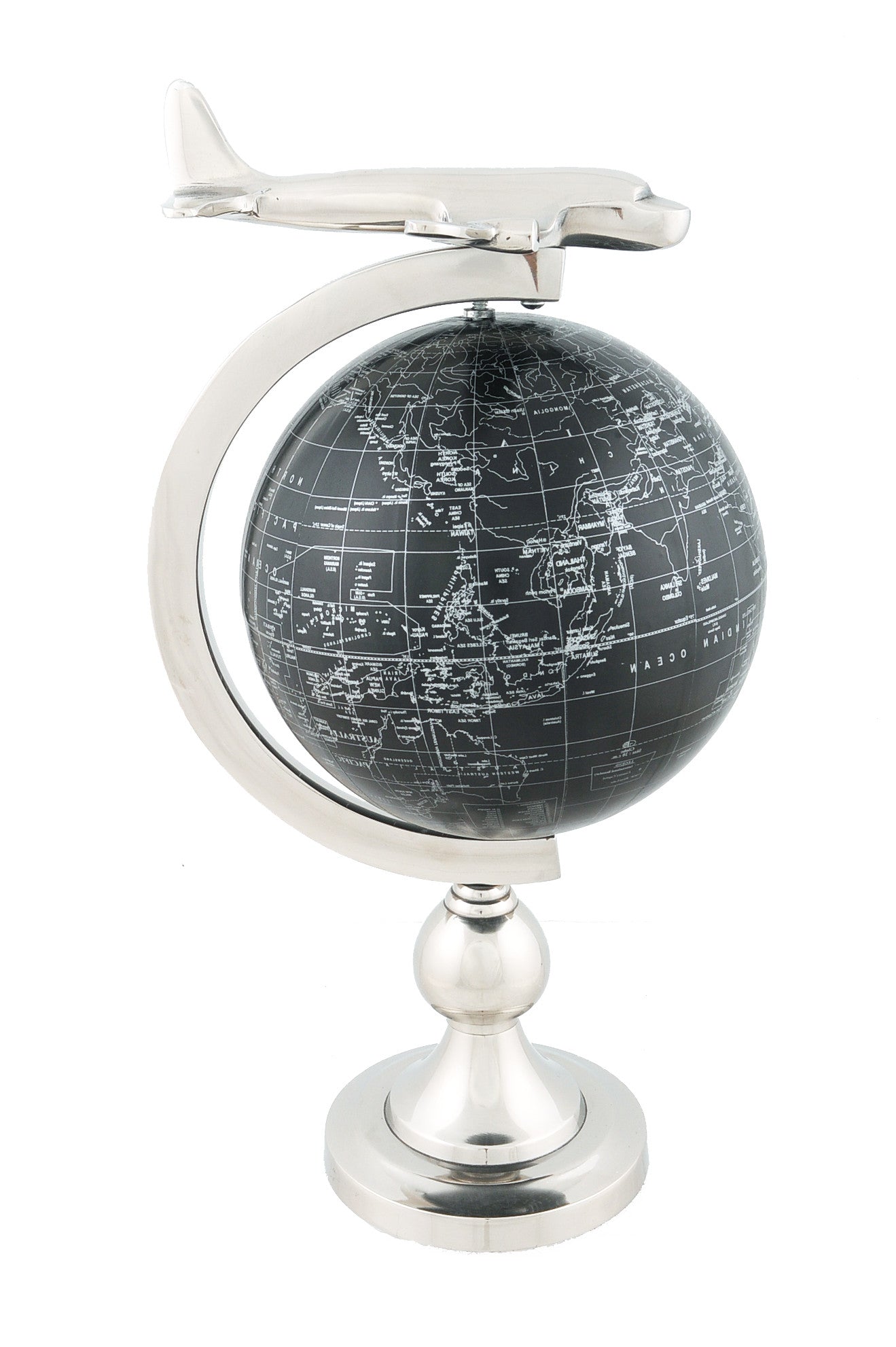 10" X 8.5" X 18" Airplane On Globe With Brass Stand