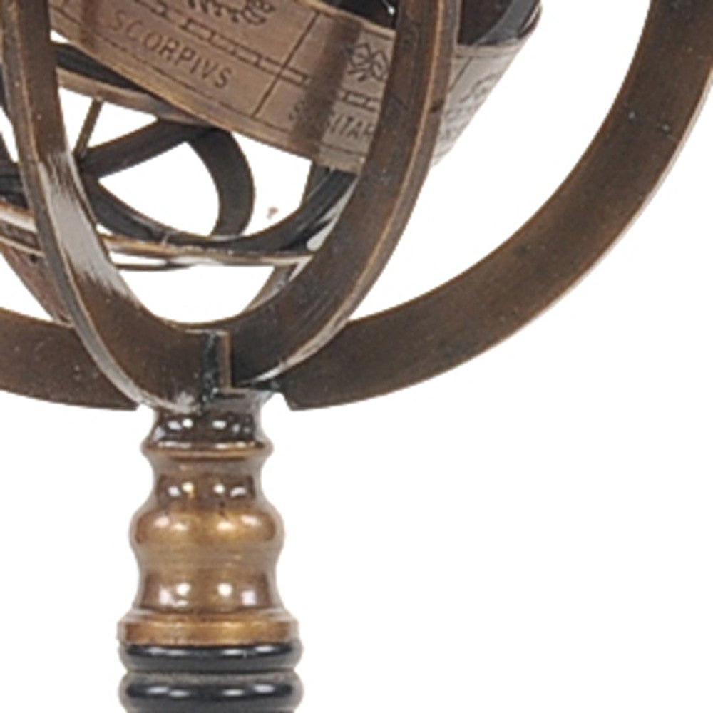 5.5" X 5.5" X 12" Brass Armillary On Horn Stand