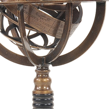 5.5" X 5.5" X 12" Brass Armillary On Horn Stand