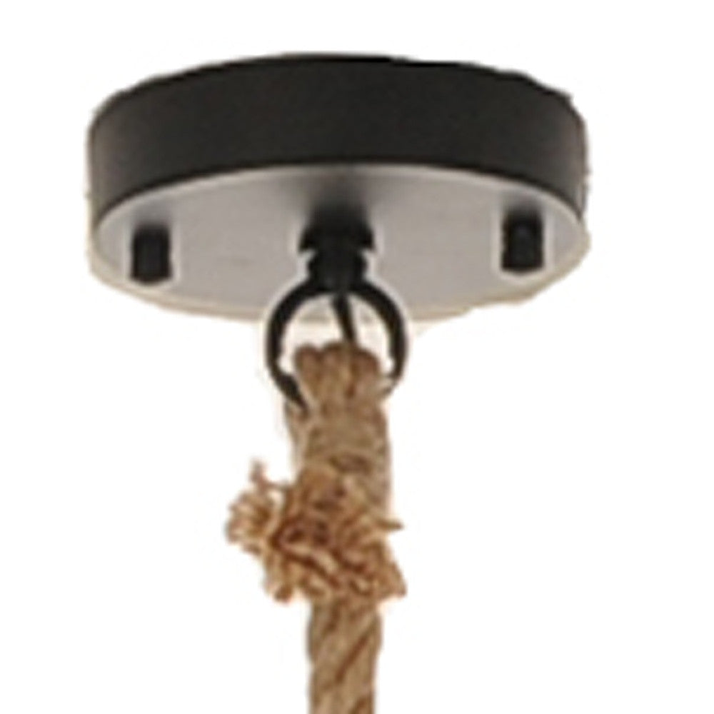 Beige and Black Iron and Rope Ceiling Light