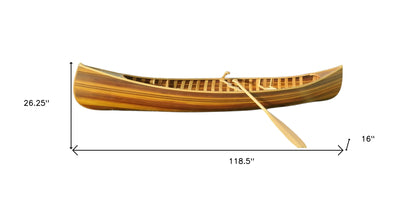 26.25" X 118.5" X 16"  Matte Finish Wooden Canoe With Ribs Curved Bow