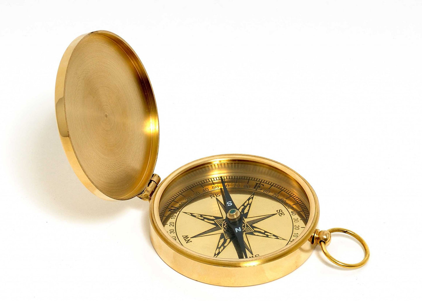 Shiny Brass Marine Compass With Lid